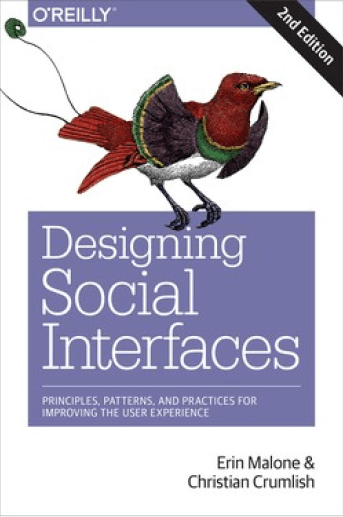 An image of the cover of the book, Designing Social Interfaces, set in front of a set of fun and unique thick dotted brushstrokes that serve as a frame for it.