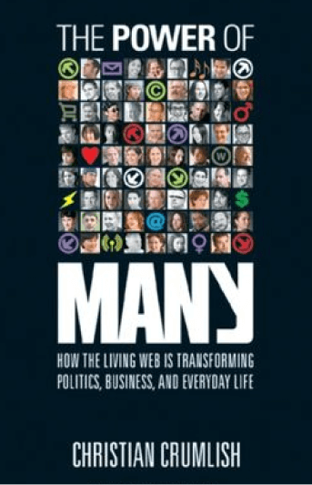An image of the cover of the book, The Power of Many, set in front of a set of fun and unique thick line and round brushstrokes that serve as a frame for it.